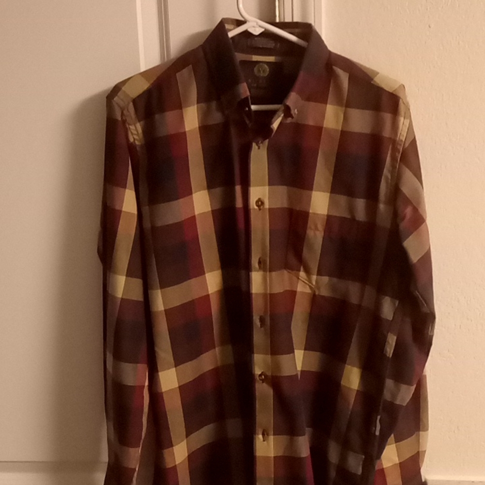 Maroon and cream plaid Viyella Tailored Fit Dress Shirt